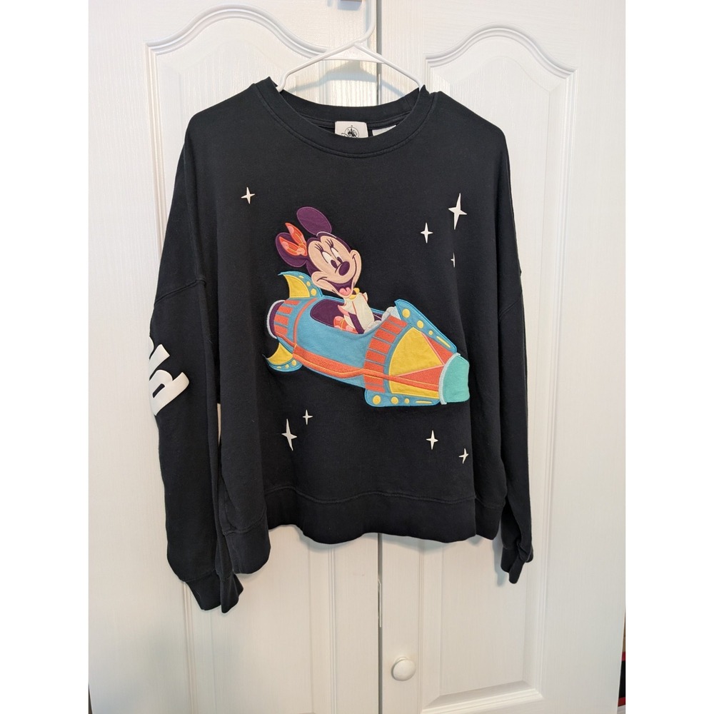 Disney Crewneck Womens Large Black Minnie Mouse Play In The Park Astro Orbiter